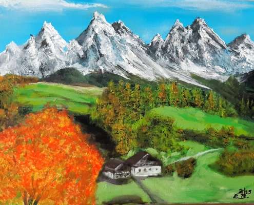 Bild: Acrylgemälde, Landschaft Tirol, aus Malkurs Senioren