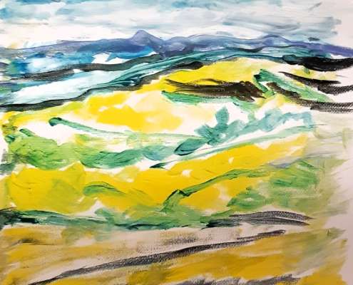 Bild Landschaft Gelb Grün Blau in Mobile Malschule