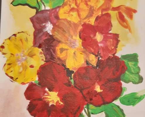 Bild: Bunter Blumenstrauß. Gemälde entstanden bei Titus Schwan, mobile Kunstschule