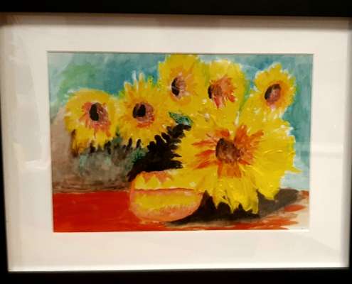 Gemälde einer 94 jährigen. Gemalt in der mobilen Kunstschule von Titus Schwan